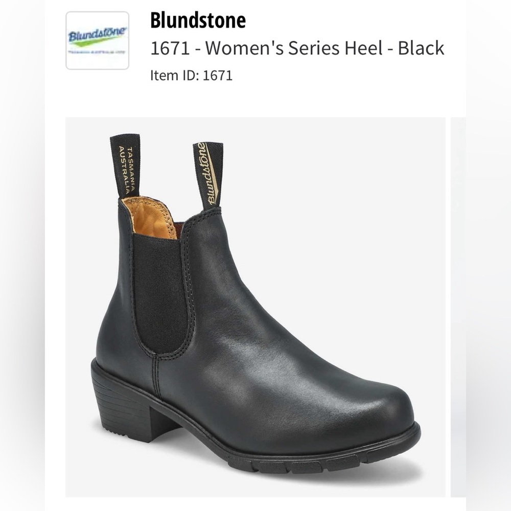 Blundstone 1671 - women’s series heel. Size 7.5 black leather